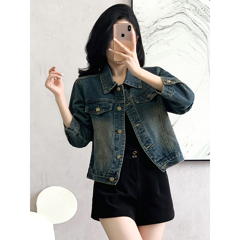 RIERA复古蓝色牛仔外套女春秋百搭2024新款休闲显瘦小个子短款夹