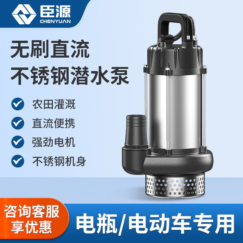 臣源家用直流潜水泵48V60V72V大流量高扬程电瓶车农用小型抽水泵