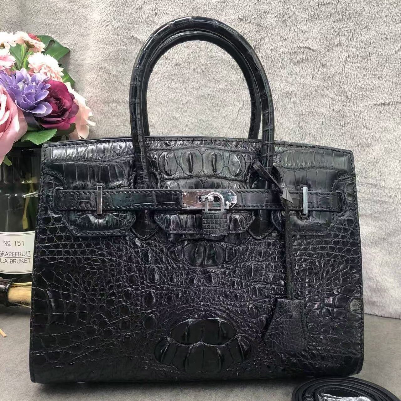 改版拉链铂金包鳄鱼皮女包带锁女士手提包大容量真皮高档黑色稀有