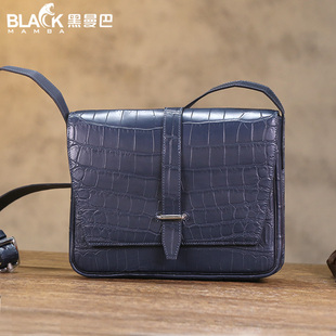 黑曼巴雾面鳄鱼皮男士休闲单肩包高档男包全真皮翻盖头轻便男人