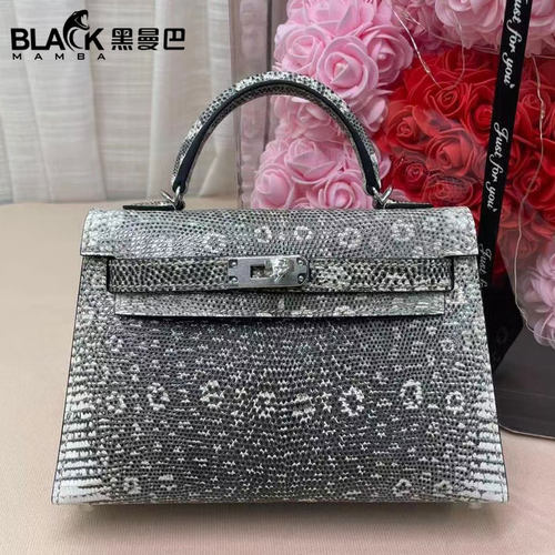黑曼巴蜥蜴皮KL凯莉包二代mini女士小号手提单肩包高档奢侈品女包