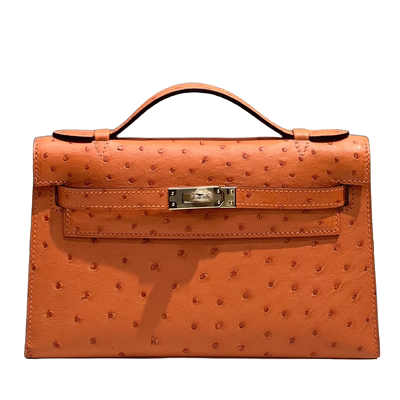 极度紫橙色进口鸵鸟皮mini凯莉一代22CM女士手拿手挽包手工缝女包