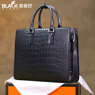 黑曼巴雾面鳄鱼皮男士商务手提包肚皮高档律师公文包办公男包真皮