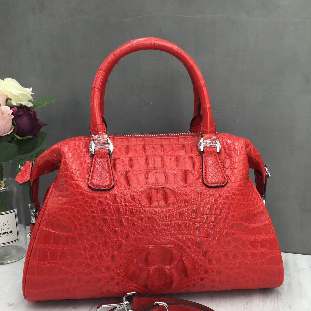 红色女士手提包鳄鱼皮骨皮女包黑色饺子枕头包高端真皮新娘包