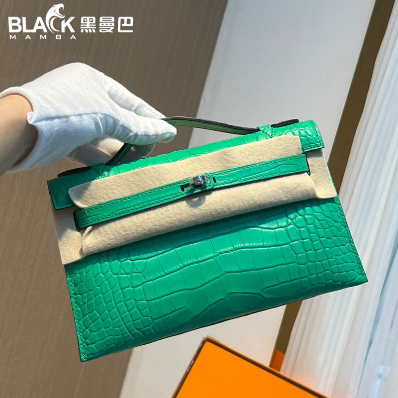 哑光雾面美洲鳄鱼皮KL凯莉包一代mini女士手拿手挽晚宴包银扣手工图片