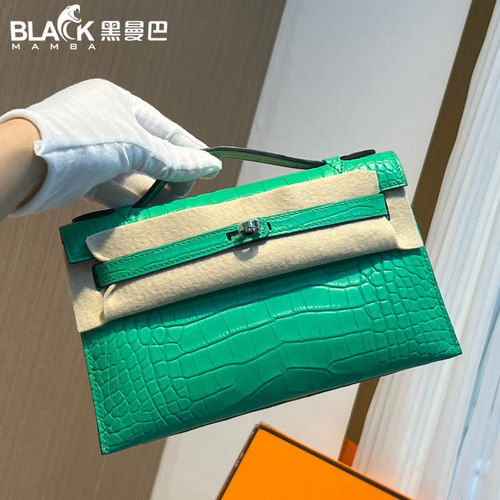 哑光雾面美洲鳄鱼皮KL凯莉包一代mini女士手拿手挽晚宴包银扣手工