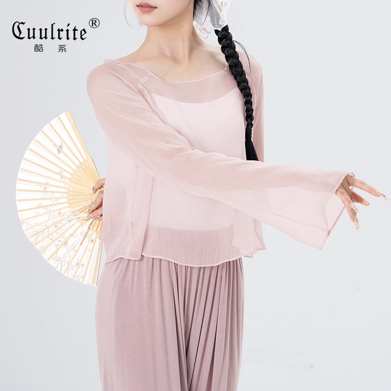 网纱长袖圆领古典舞罩衫练功服