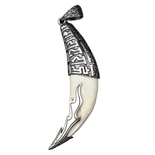 盈月925纯银狼牙项链吊坠手工镶嵌真獒牙狗牙齿银狼牙套男女饰品