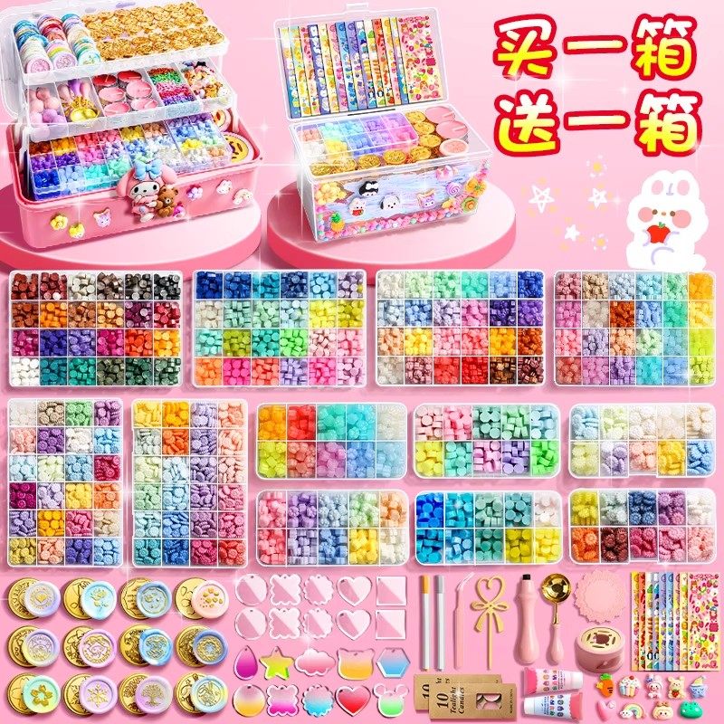 2025豪华版火漆印章套装马卡龙色爆火的女孩生日蜡粒章头材料包全套6岁女童礼物diy咕卡贴纸手工玩具礼盒儿童,文具电教/文化用品/商务用品,成品印章/学生用印/火漆,淘宝优惠券,粉丝福利购,淘宝优惠卷