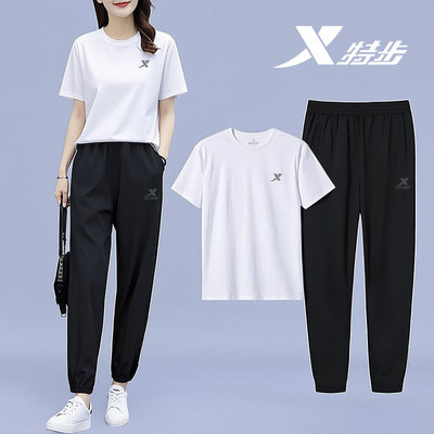 特步跑步套装女薄款透气