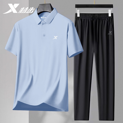 特步跑步套装男短袖长裤