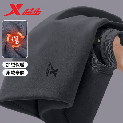 特步冬季加绒卫衣男长袖套头衫