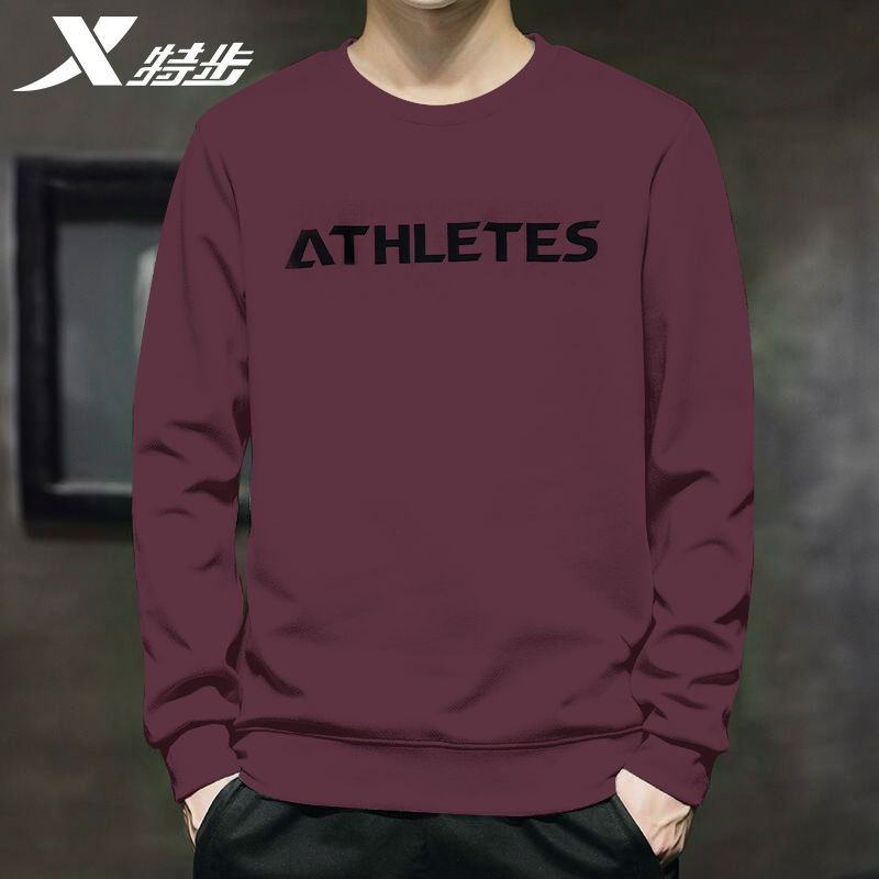 特步卫衣男红色圆领运动上衣