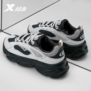 特步女鞋厚底女士运动鞋2026新款春季黑色休闲鞋子增高老爹鞋女款