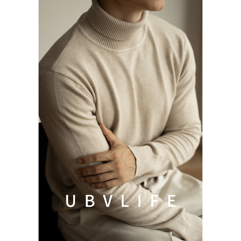 UBV可机洗含羊毛莱赛尔高领针织衫男打底衫2025秋季保暖内搭毛衣