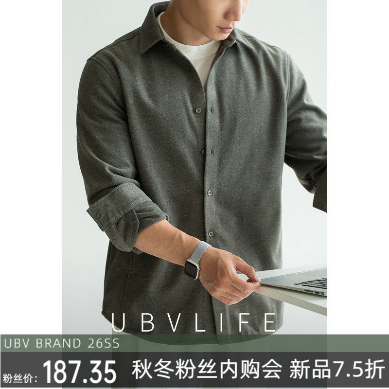 UBV绵羊毛混纺绒感肌理衬衫外套男2026秋冬老钱风宽松休闲衬衣