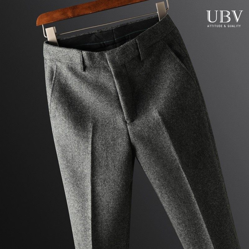 UBV抗皱仿毛呢保暖西裤男士秋冬2024新款商务上班磨毛休闲裤子厚