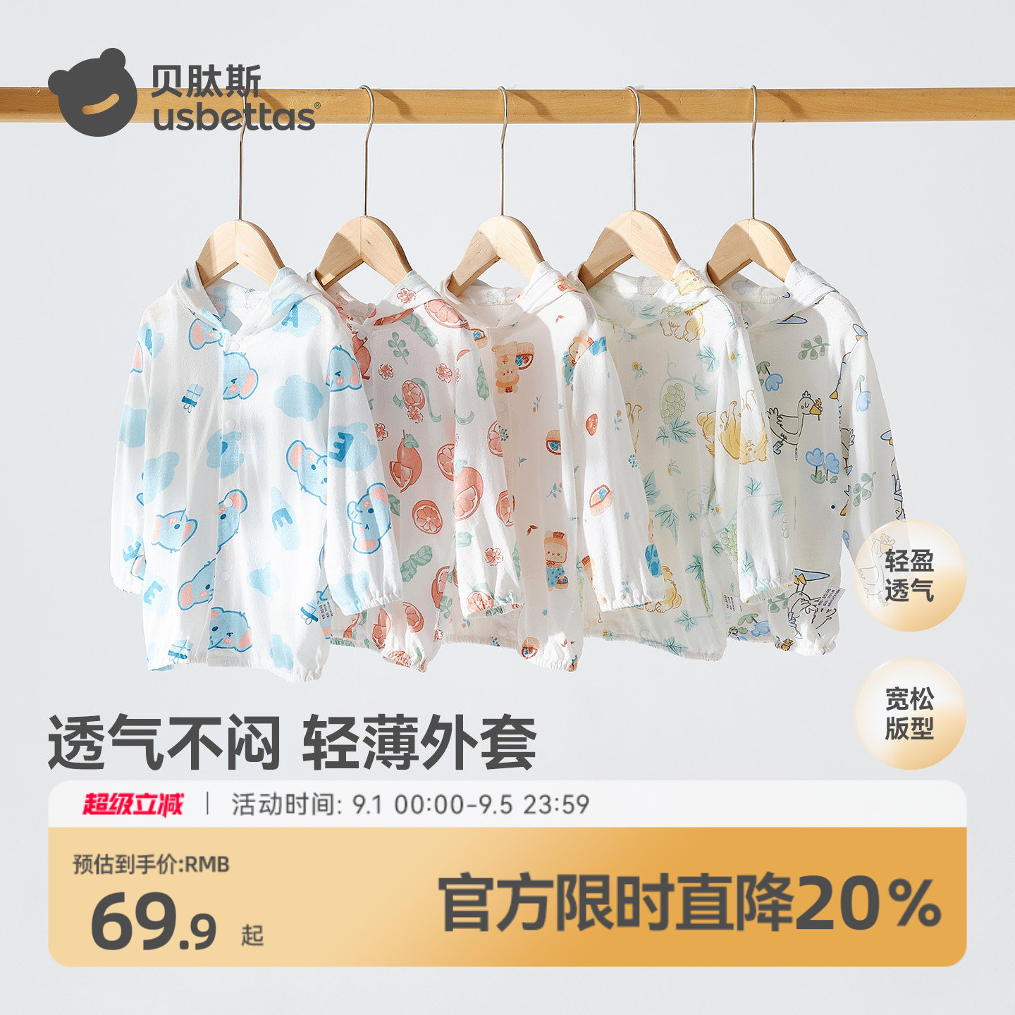 贝肽斯春夏薄款透气儿童外套防晒图片