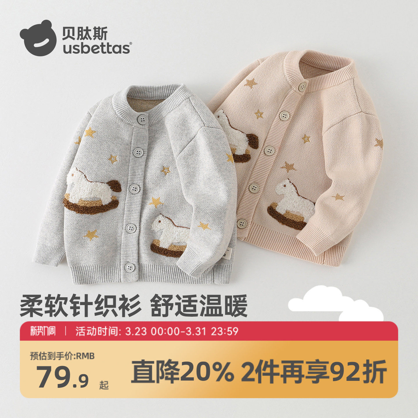 贝肽斯儿童毛衣春秋男童女童宝宝毛线衣加厚针织衫婴儿开衫外套S