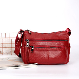 新款 软皮妈妈包中年斜挎包外出妈咪包真皮头层牛皮单肩包 百搭时尚