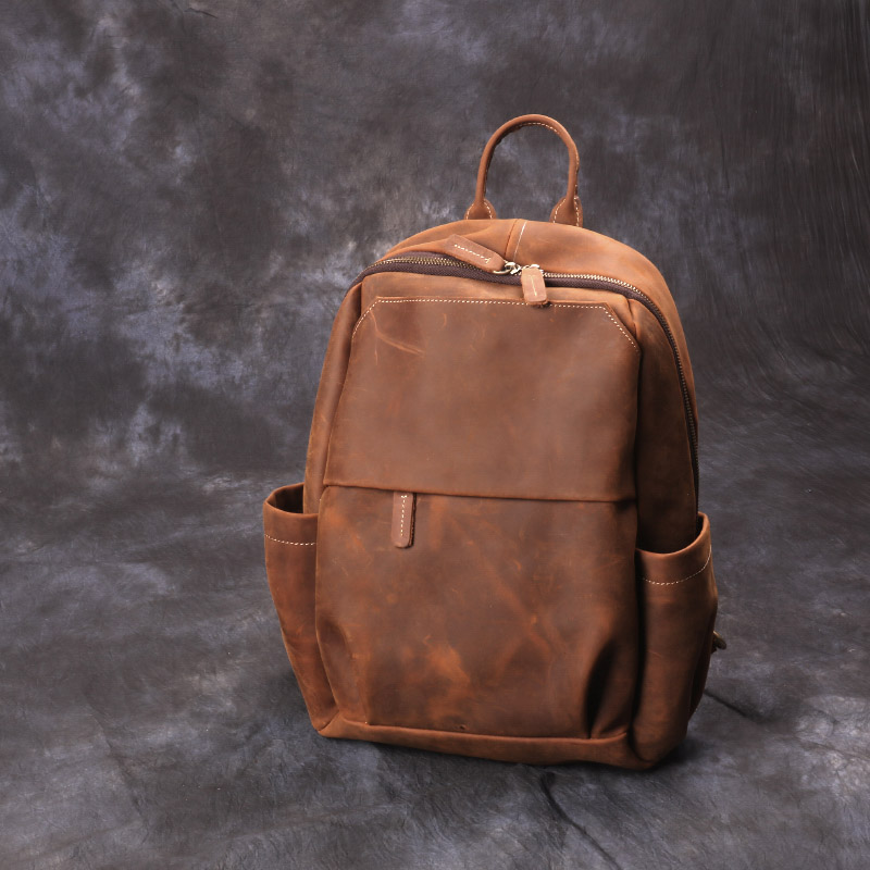 田野老牛欧美复古疯马皮斜挎包头层牛皮大胸包旅行大号真皮机车包