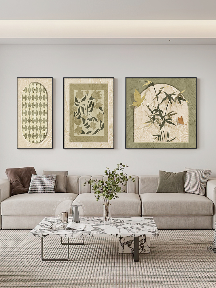 法式中古风客厅沙发背景墙装饰画复古花鸟植物组合小众壁画挂画图片