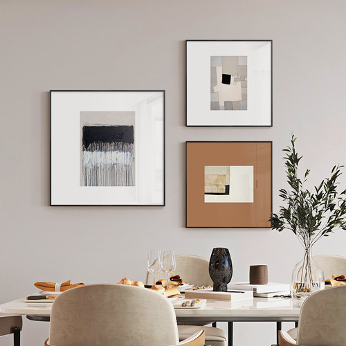 现代简约餐厅装饰画意式极简客厅黑白抽象艺术正方形卧室床头挂画