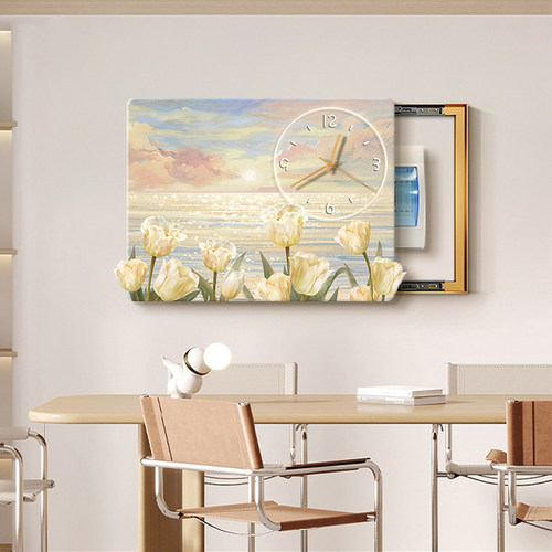 电表箱装饰画 画钟表法式奶油风花卉风景遮挡配电箱挂画 画弱电箱