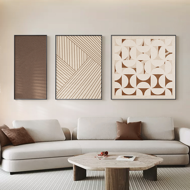 中古风客厅装饰画高级感侘寂风极简抽象三联画壁画沙发背景墙挂画