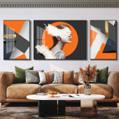 客厅装 饰画现代风沙发背景墙现代餐厅抽象艺术三联轻奢镶钻晶瓷画