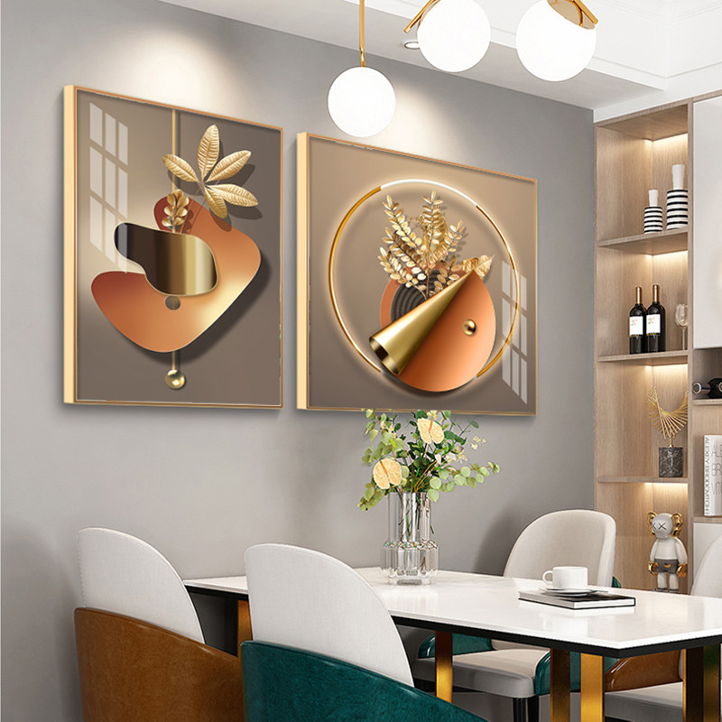 现代简约餐厅装饰画轻奢晶瓷镶钻饭厅背景墙画双联太阳花大气挂画