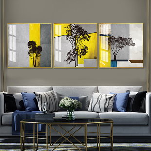 晶瓷装饰画客厅沙发背景墙轻奢壁画现代方块三联卧室床头三联挂画