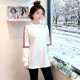 打底衫 布多欣白色长袖 卫衣女圆领拼色彩带休闲中长款 上衣
