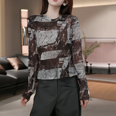 欧货高级感时尚纱网打底衫女