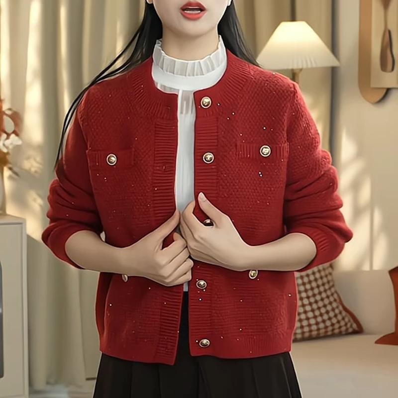 红运小香风毛衣布多欣复古开衫女