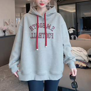 中长款遮屁股字母印花连帽卫衣女款2026新款爆款秋冬加绒加厚长衣