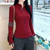 T恤女冬修身 韩系时尚 半高领撞色长袖 显瘦双面绒加厚保暖打底上衣