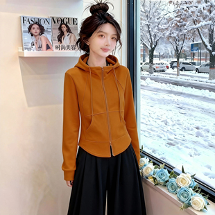 双拉链连帽卫衣外套女2026新款爆款秋季大码胖MM显瘦时尚洋气上衣