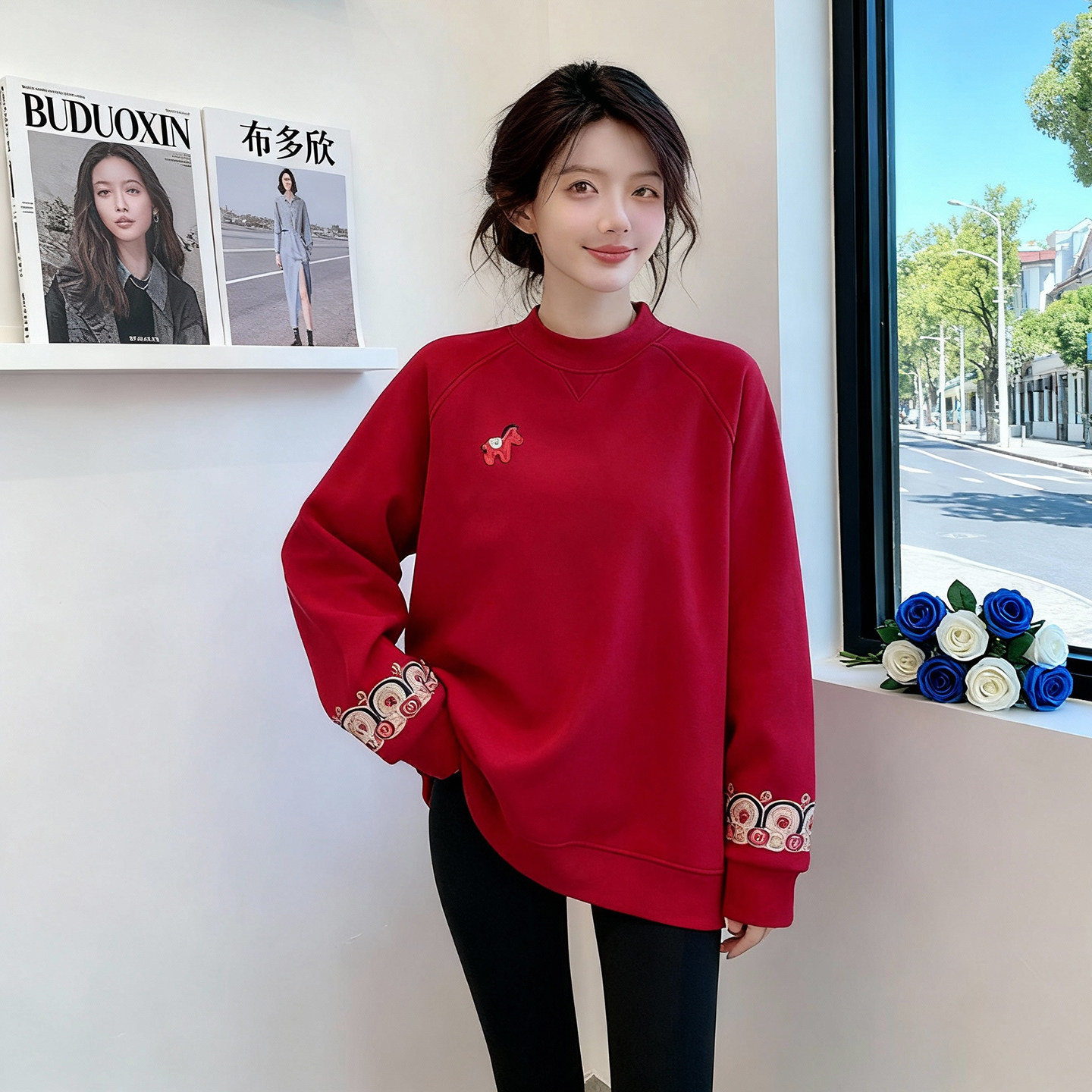 新中式国风刺绣圆领中长款卫衣女2025冬季新款加绒加厚显瘦上衣潮,女装/女士精品,大码内搭,淘宝优惠券,粉丝福利购,淘宝优惠卷