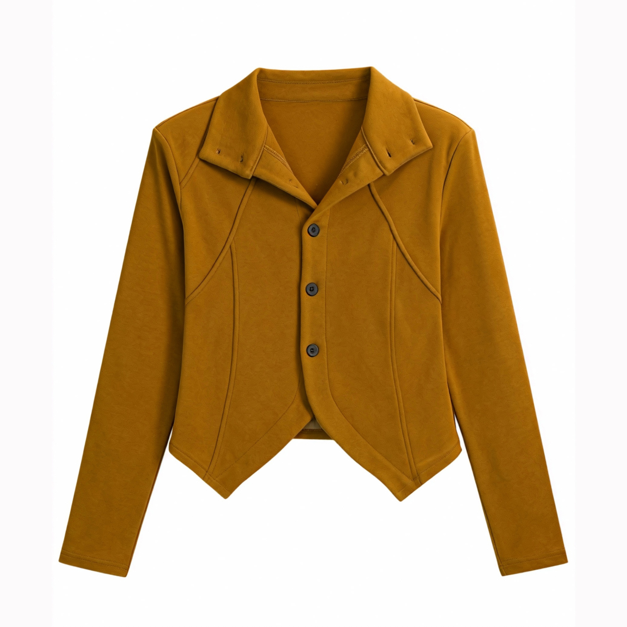 布多欣绿色长袖修身短款上衣女