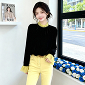 法式 上衣潮 设计感显气质喇叭袖 木耳边黑色百搭衬衫 女2026春秋新款