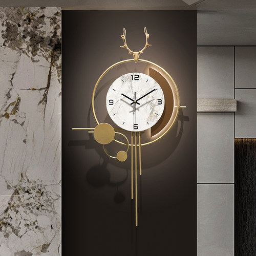 飞鸟集现代轻奢格栅墙福鹿挂钟