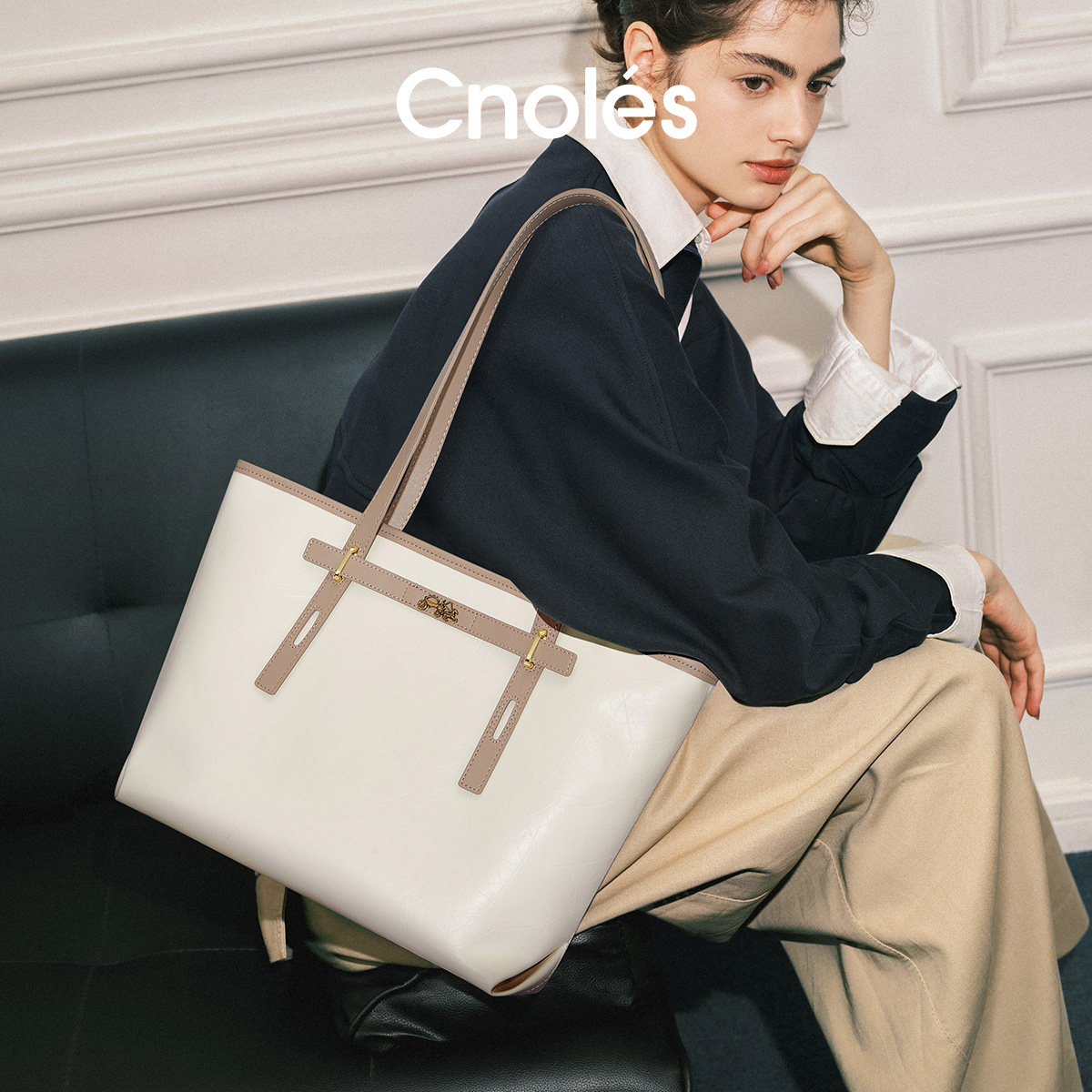 Cnoles蔻一漫步象印托特包女2025新款通勤大容量单肩包包可放电脑