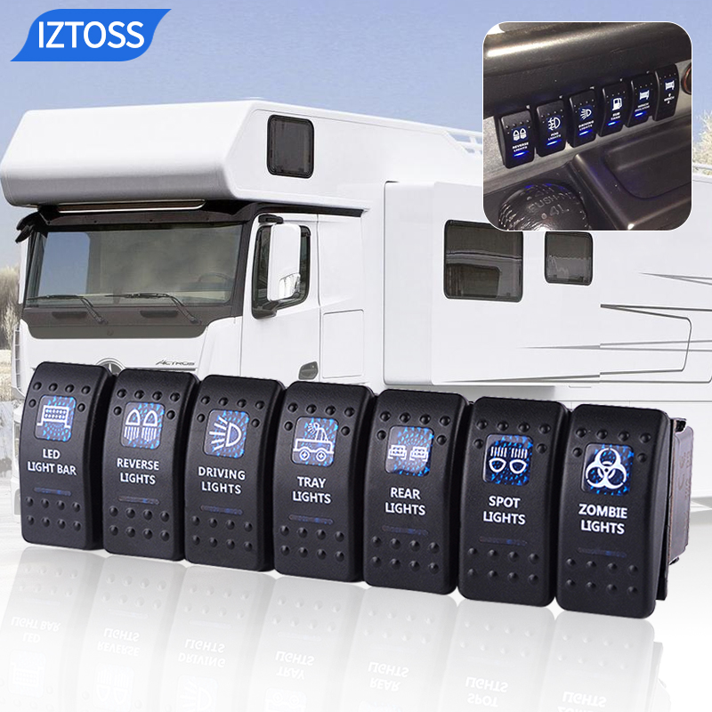 12v汽车改装开关大灯改装开关按钮带图案船形翘板开关雾灯开关