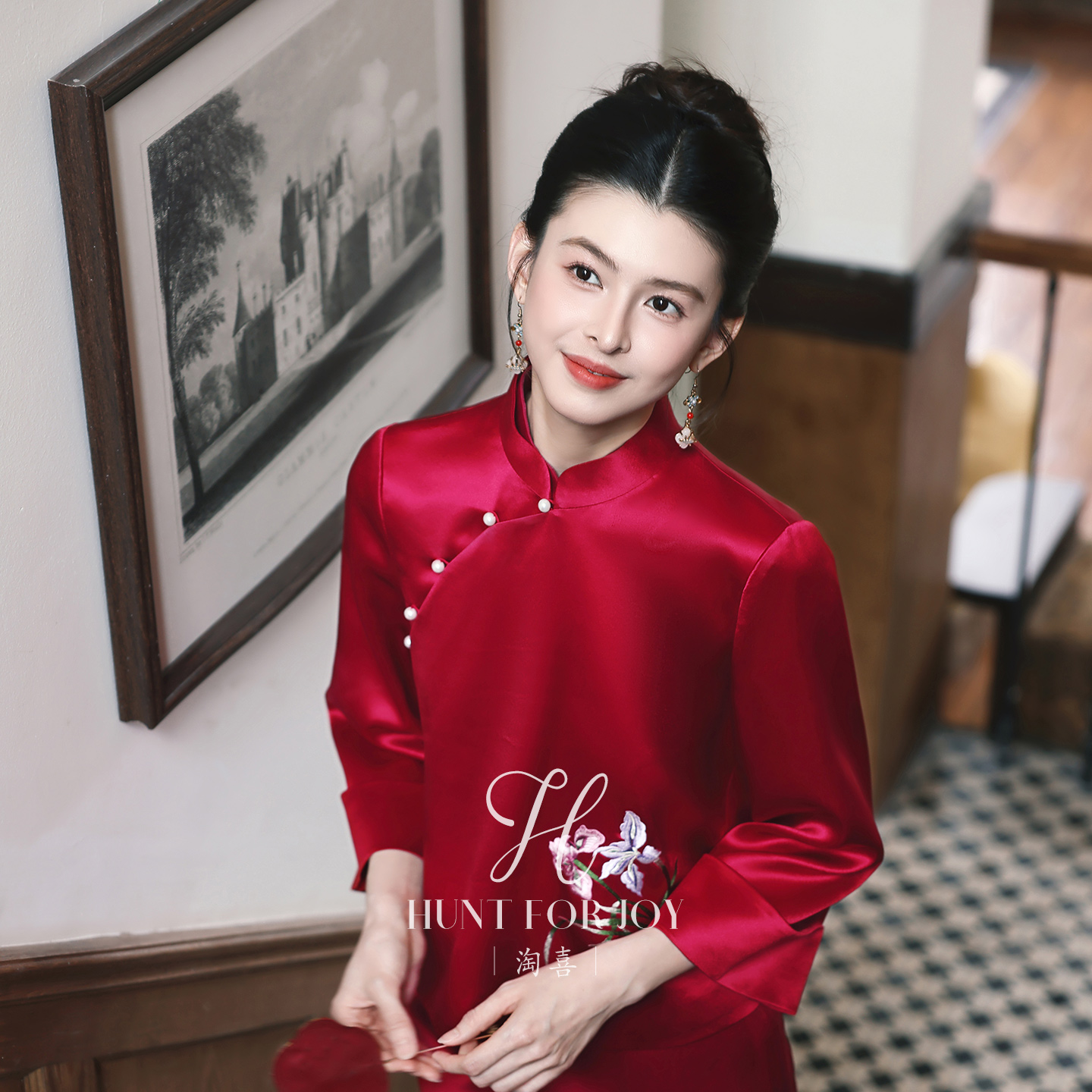 淘喜原创「绾月」新中式红色旗袍敬酒服新娘长袖订婚回门礼服秋冬