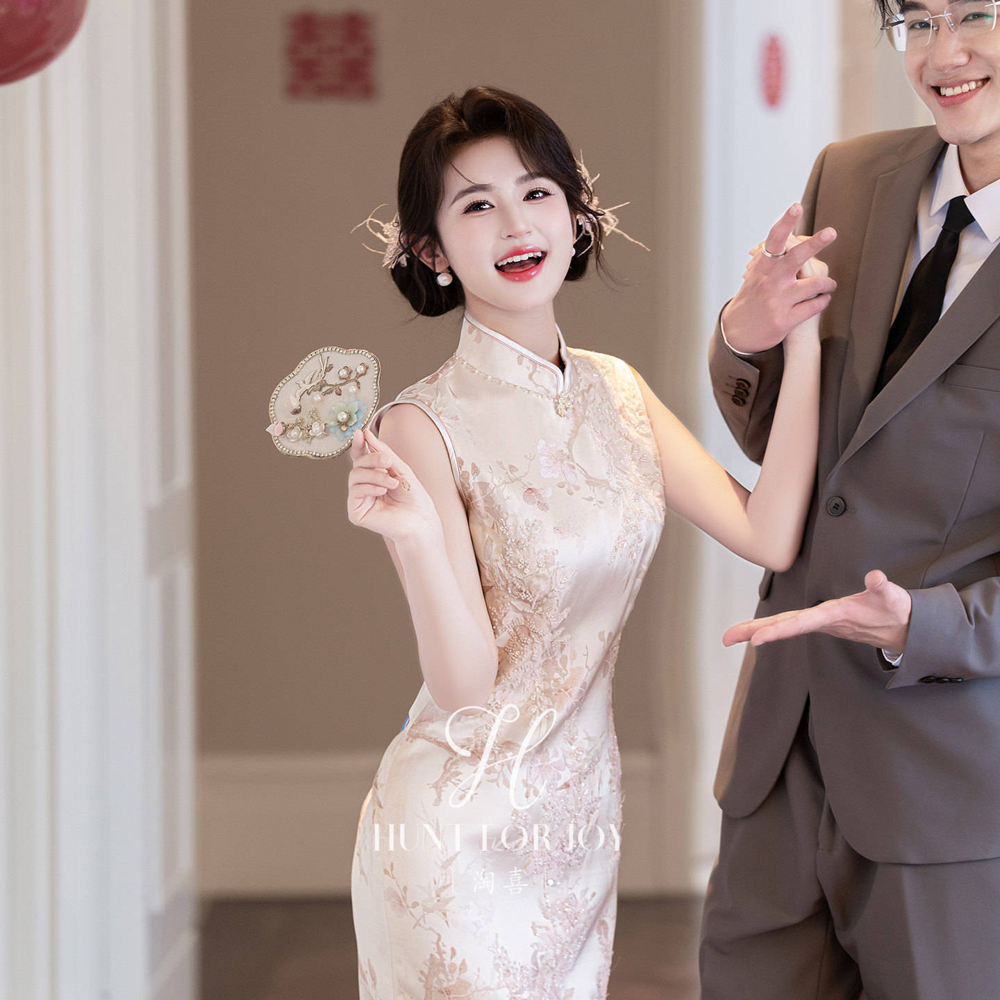 淘喜「牡丹」新中式粉色新娘敬酒服绝美领证订婚礼服日常可穿旗袍