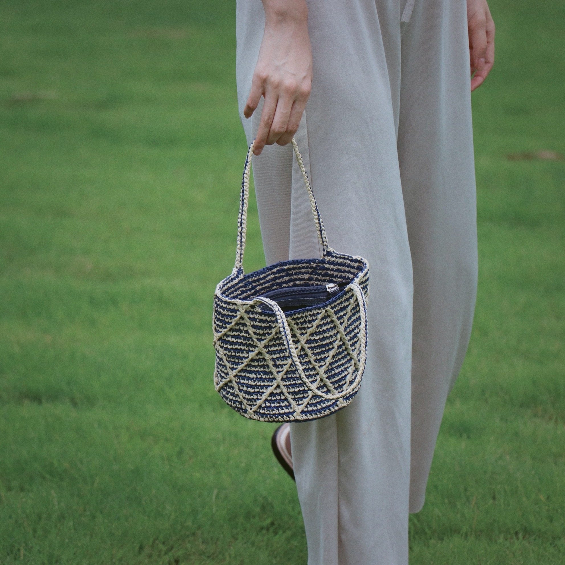 名辰方式原创森系手提拉菲编织包