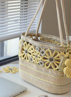 原创手作多巴胺小甜菊钩织单肩包编织材料自制diy礼物钩针教程