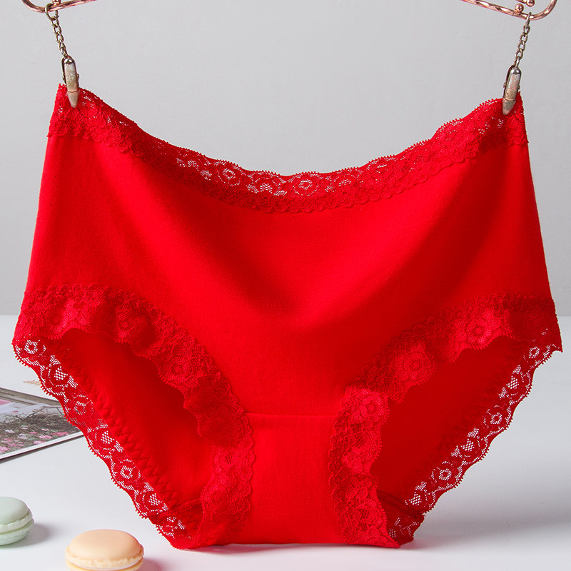 本命年红色内裤女纯棉裆马年属马中腰全棉裆性感蕾丝结婚三角短裤,女士内衣/男士内衣/家居服,女三角裤,淘宝优惠券,粉丝福利购,淘宝优惠卷