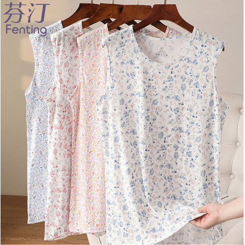 妈妈纯棉汗衫宽肩可外穿女士背心